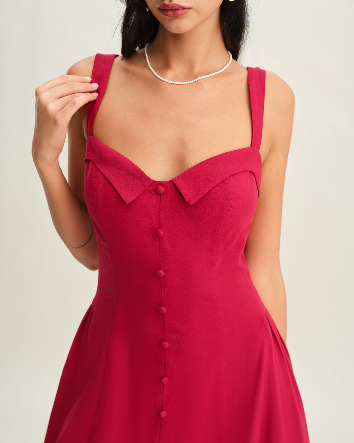Red Sweetheart Neck Slip Midi Dress - Threadford