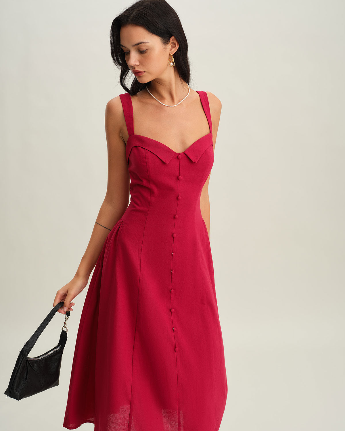 Red Sweetheart Neck Slip Midi Dress - Threadford