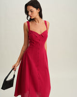 Red Sweetheart Neck Slip Midi Dress - Threadford