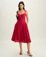 Red Sweetheart Neck Slip Midi Dress - Threadford