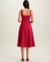 Red Sweetheart Neck Slip Midi Dress - Threadford