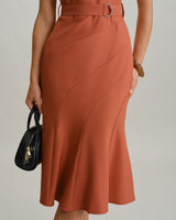 Red V Neck Mermaid Sleeveless Midi Dress - Threadford