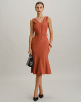 Red V Neck Mermaid Sleeveless Midi Dress - Threadford