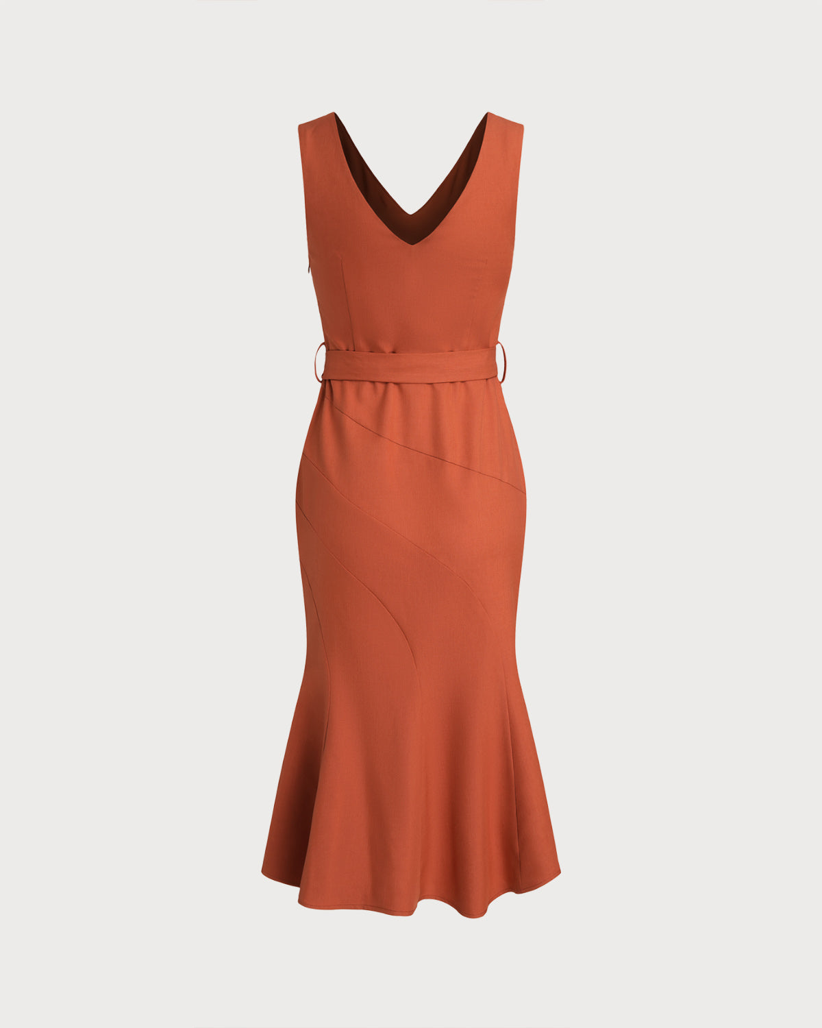Red V Neck Mermaid Sleeveless Midi Dress - Threadford