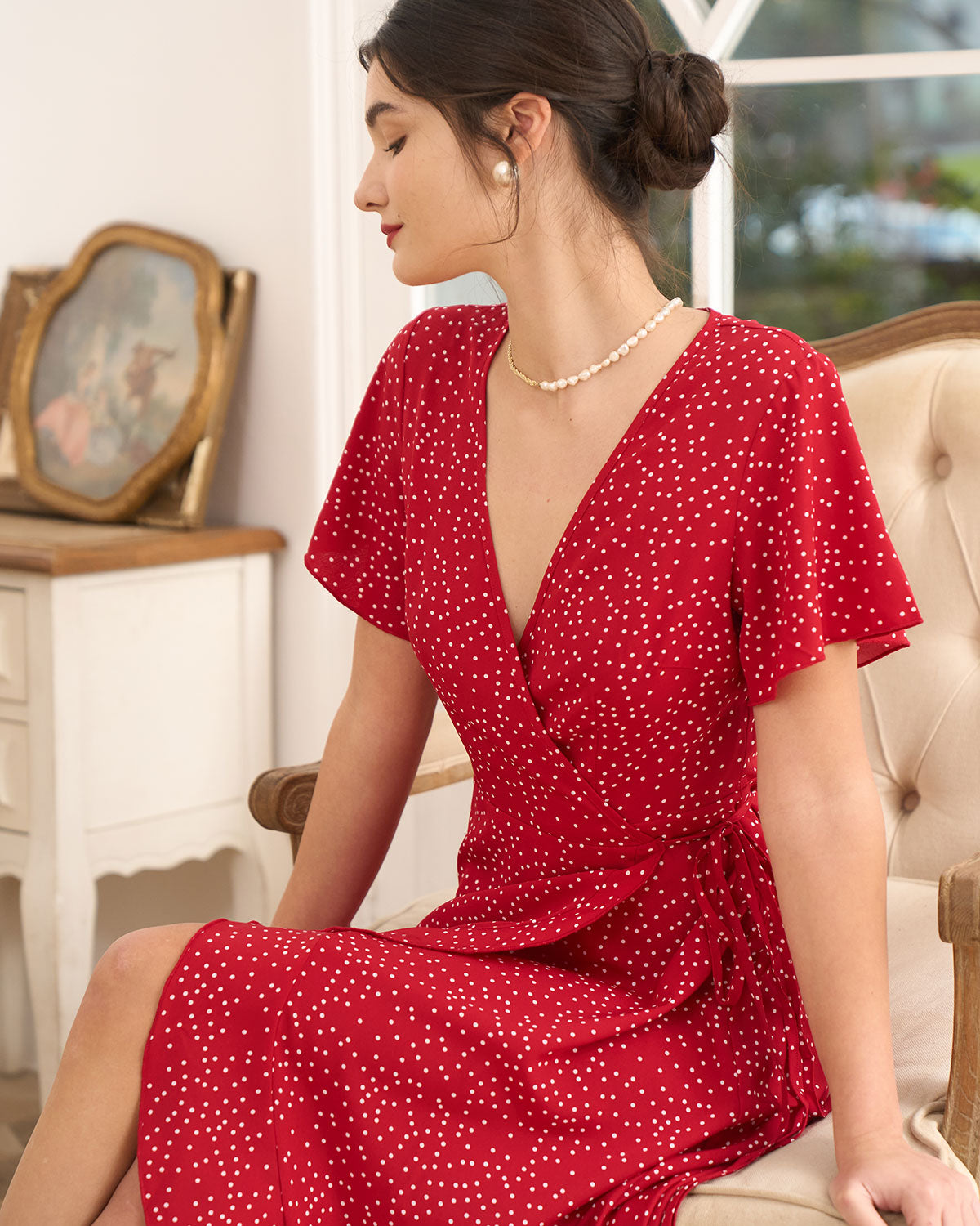 The Polka Dot Ruffle Wrap Dress - Threadford