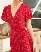The Polka Dot Ruffle Wrap Dress - Threadford