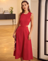 The Red Round Neck Cut-Out Midi Dress - Threadford
