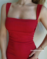 The Red Square Neck Ribbed Midi Dress - Threadford