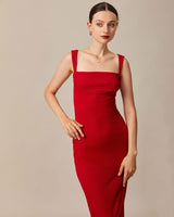The Red Square Neck Ribbed Midi Dress - Threadford