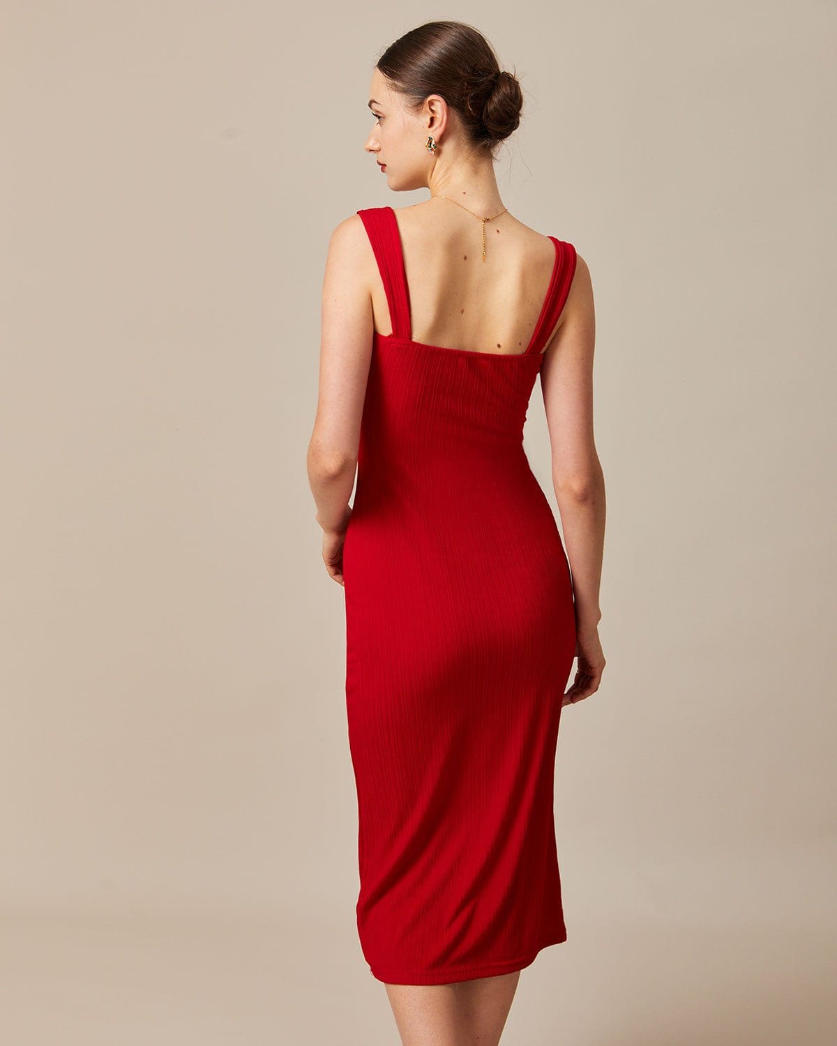The Red Square Neck Ribbed Midi Dress - Threadford