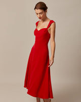 The Red Sweetheart Neck Cap Sleeve Midi Dress - Threadford