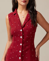 The Red V Neck Polka Dot Tie Back Midi Dress - Threadford