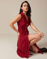 The Red V Neck Polka Dot Tie Back Midi Dress - Threadford