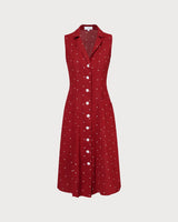 The Red V Neck Polka Dot Tie Back Midi Dress - Threadford