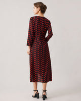 The Red V Neck Slit Long Sleeve Midi Dress - Threadford