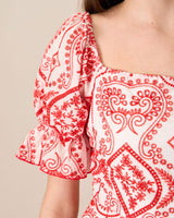 Women's Geometric Embroidery Ruffle Cotton Midi Dress - Threadford