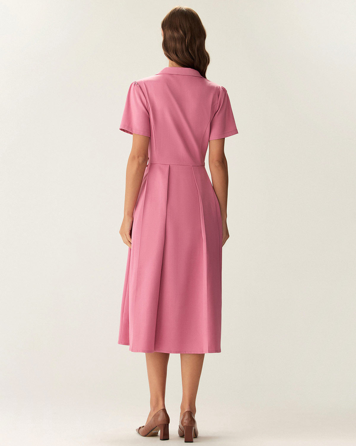 Rose Red V-Neck Button Midi Dress - Threadford