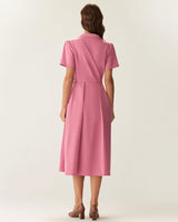 Rose Red V-Neck Button Midi Dress - Threadford