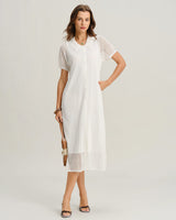 White See Through Button Midi Dress - Threadford