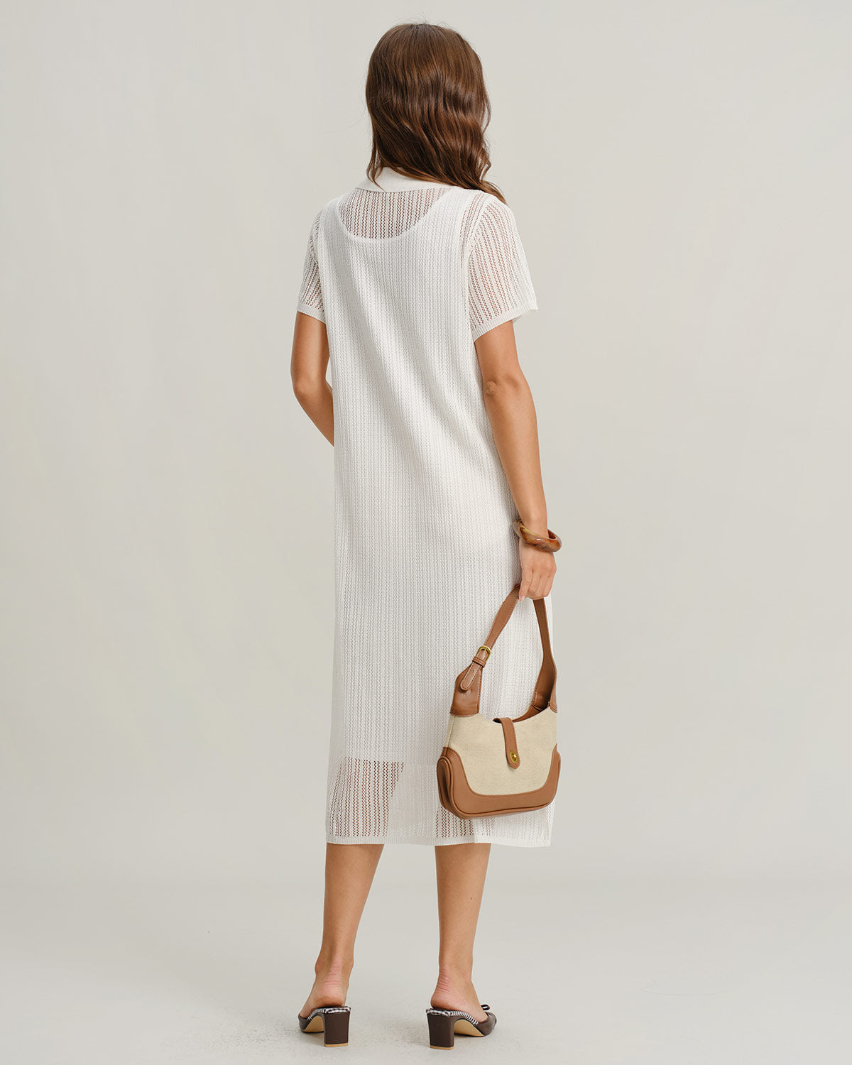 White See Through Button Midi Dress - Threadford