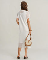 White See Through Button Midi Dress - Threadford