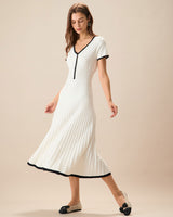 Women's White Contrasting Sweater Midi Dress - Threadford