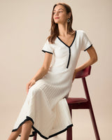 Women's White Contrasting Sweater Midi Dress - Threadford
