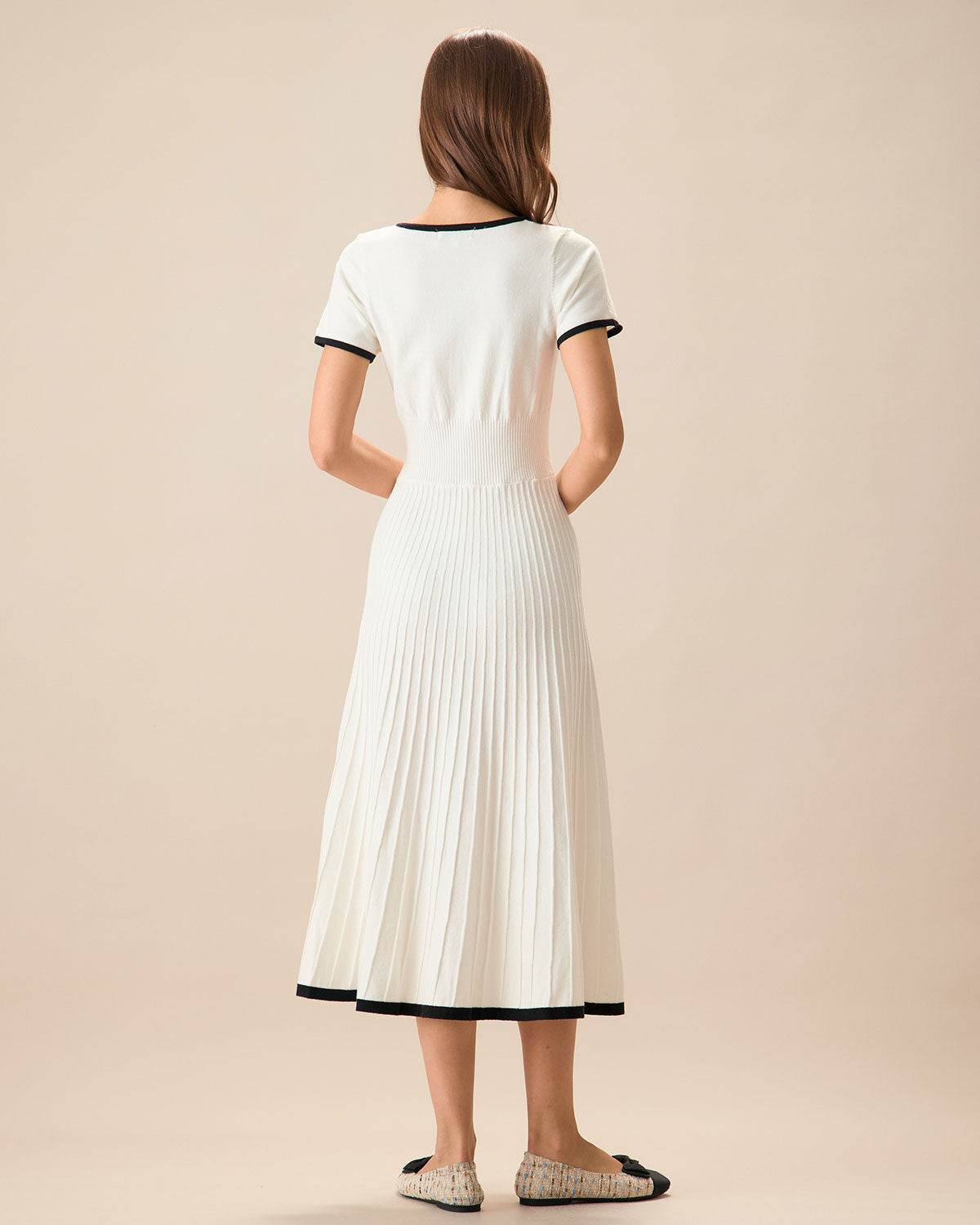 Women's White Contrasting Sweater Midi Dress - Threadford