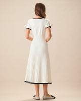 Women's White Contrasting Sweater Midi Dress - Threadford