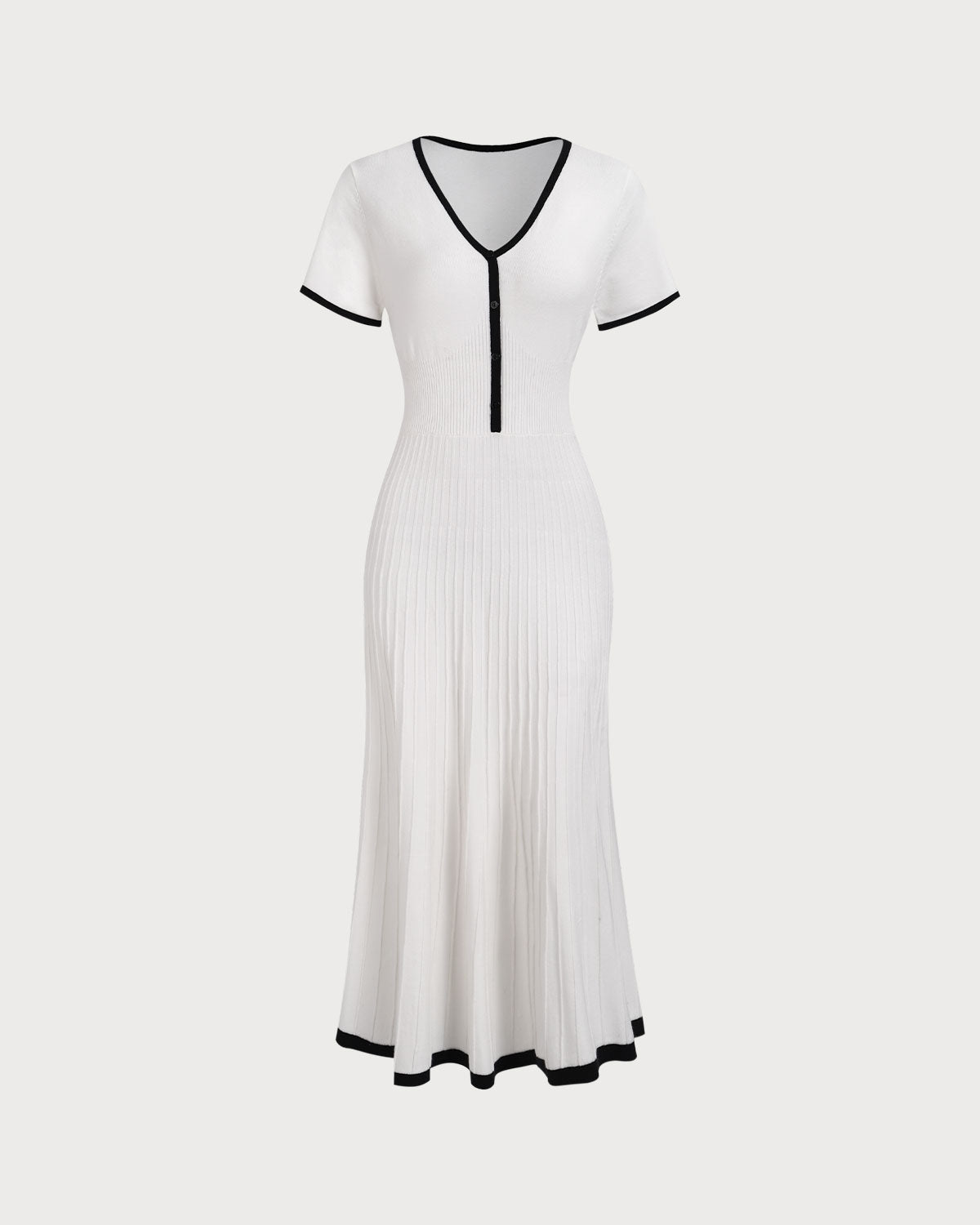 Women's White Contrasting Sweater Midi Dress - Threadford