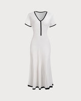 Women's White Contrasting Sweater Midi Dress - Threadford
