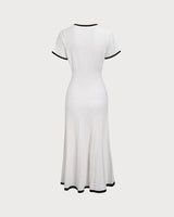 Women's White Contrasting Sweater Midi Dress - Threadford