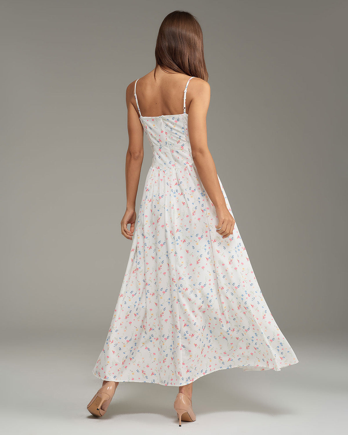 White Floral Slip Midi Dress - Threadford