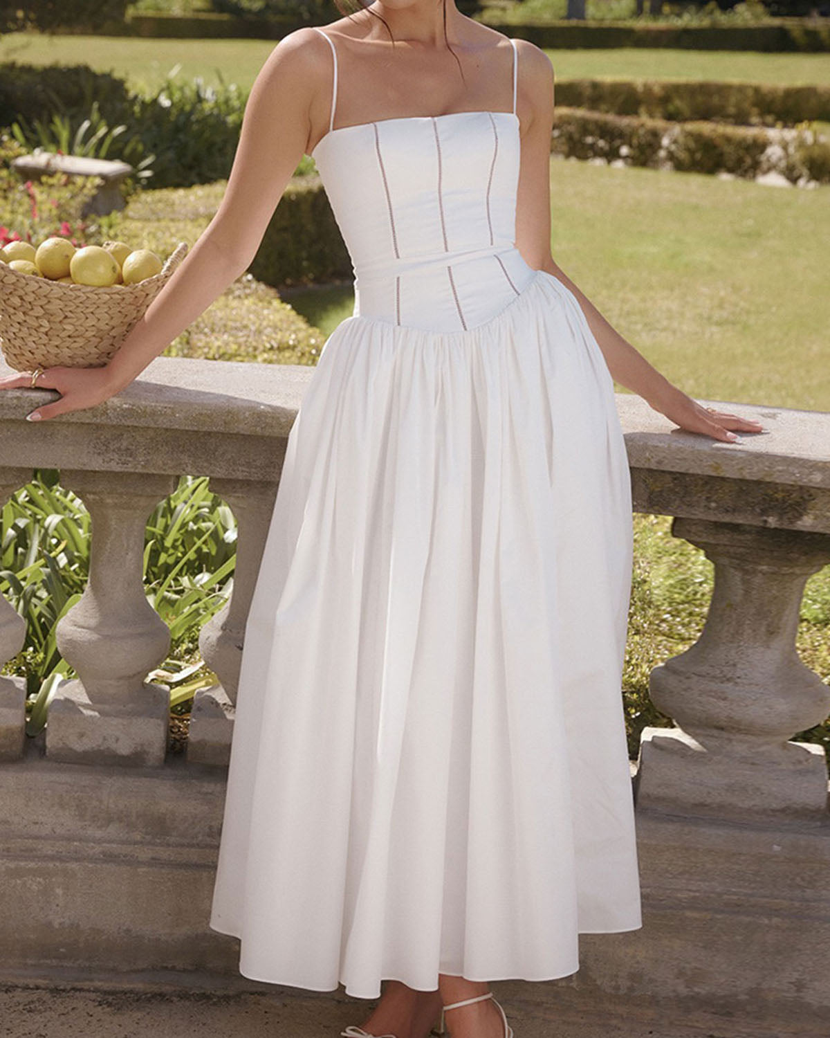 White Pleated Slip Midi Dress - Threadford