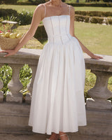 White Pleated Slip Midi Dress - Threadford