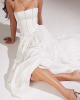 White Pleated Slip Midi Dress - Threadford