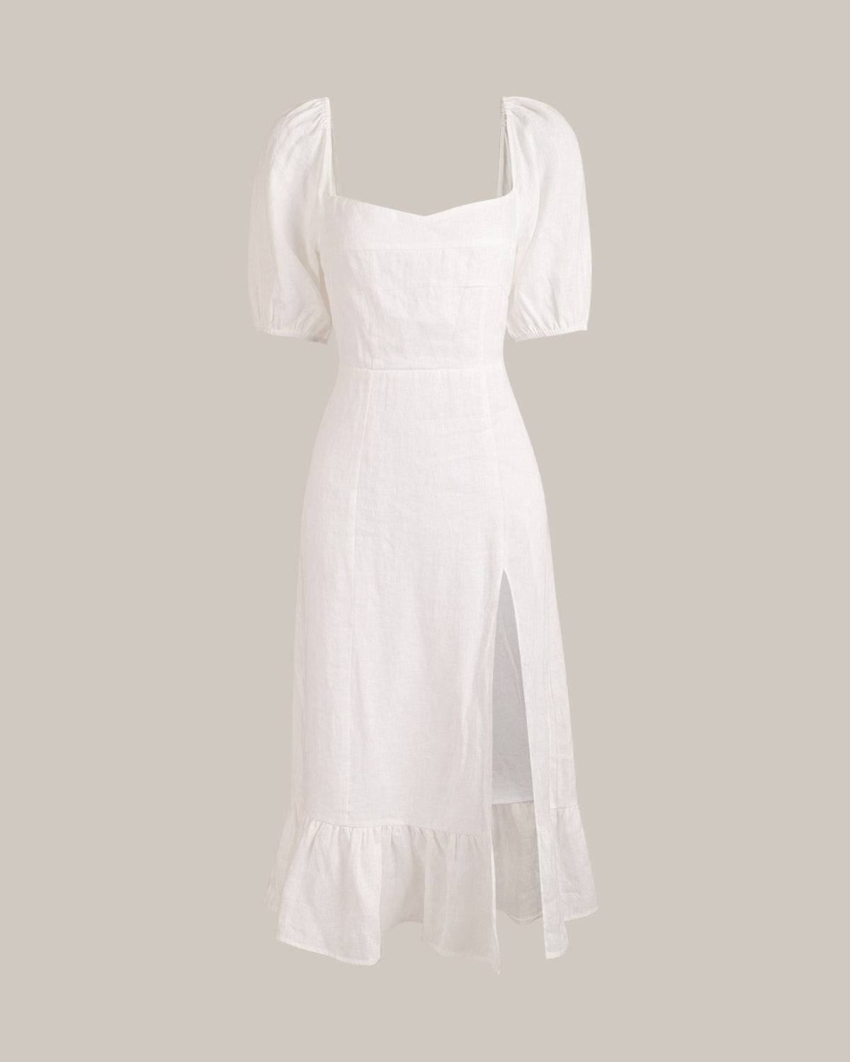 Puff Sleeve Split Hem Midi Dress - Threadford