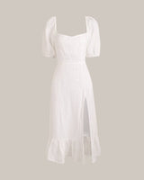 Puff Sleeve Split Hem Midi Dress - Threadford