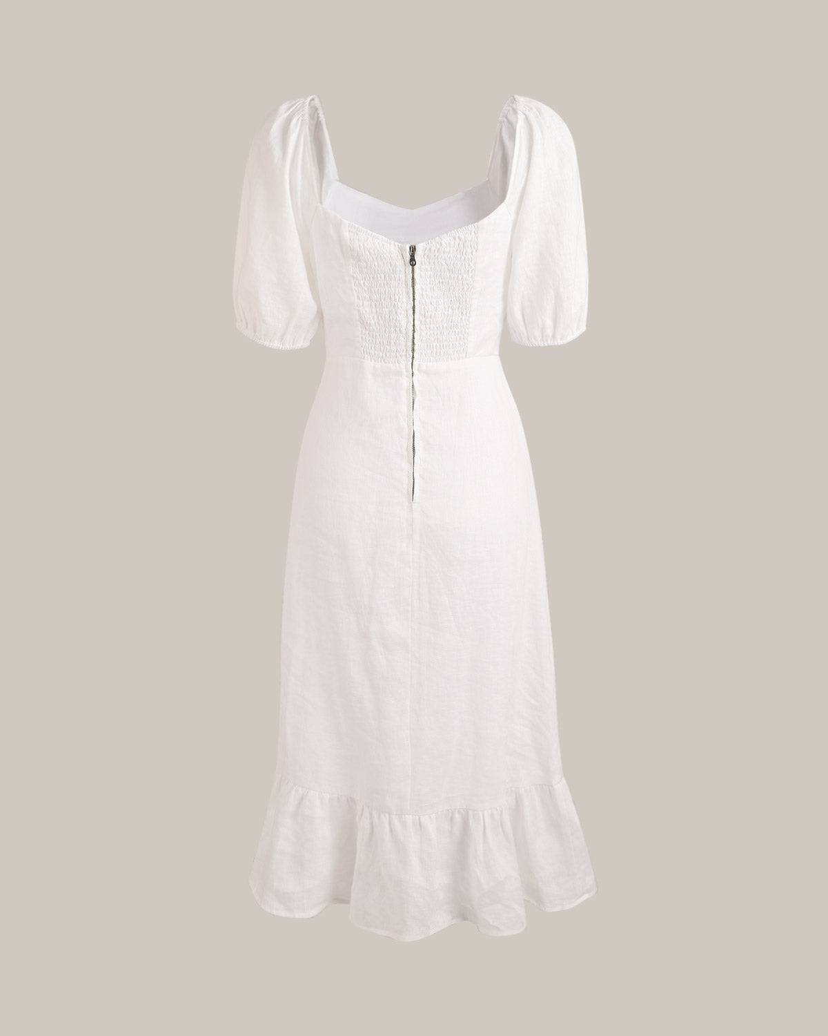 Puff Sleeve Split Hem Midi Dress - Threadford