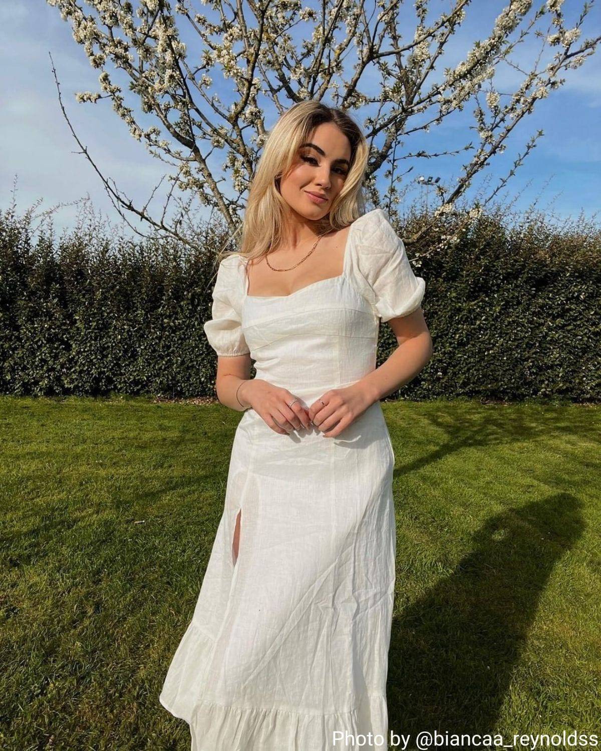 Puff Sleeve Split Hem Midi Dress - Threadford