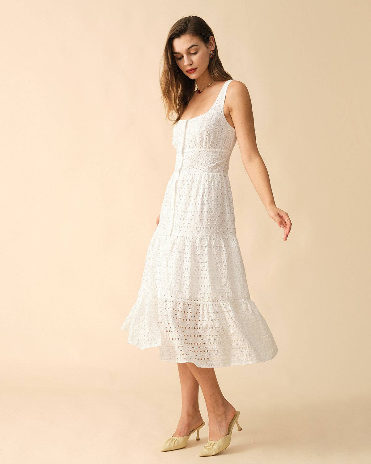 The Square Neck Tiered Hem Midi Dress - Threadford