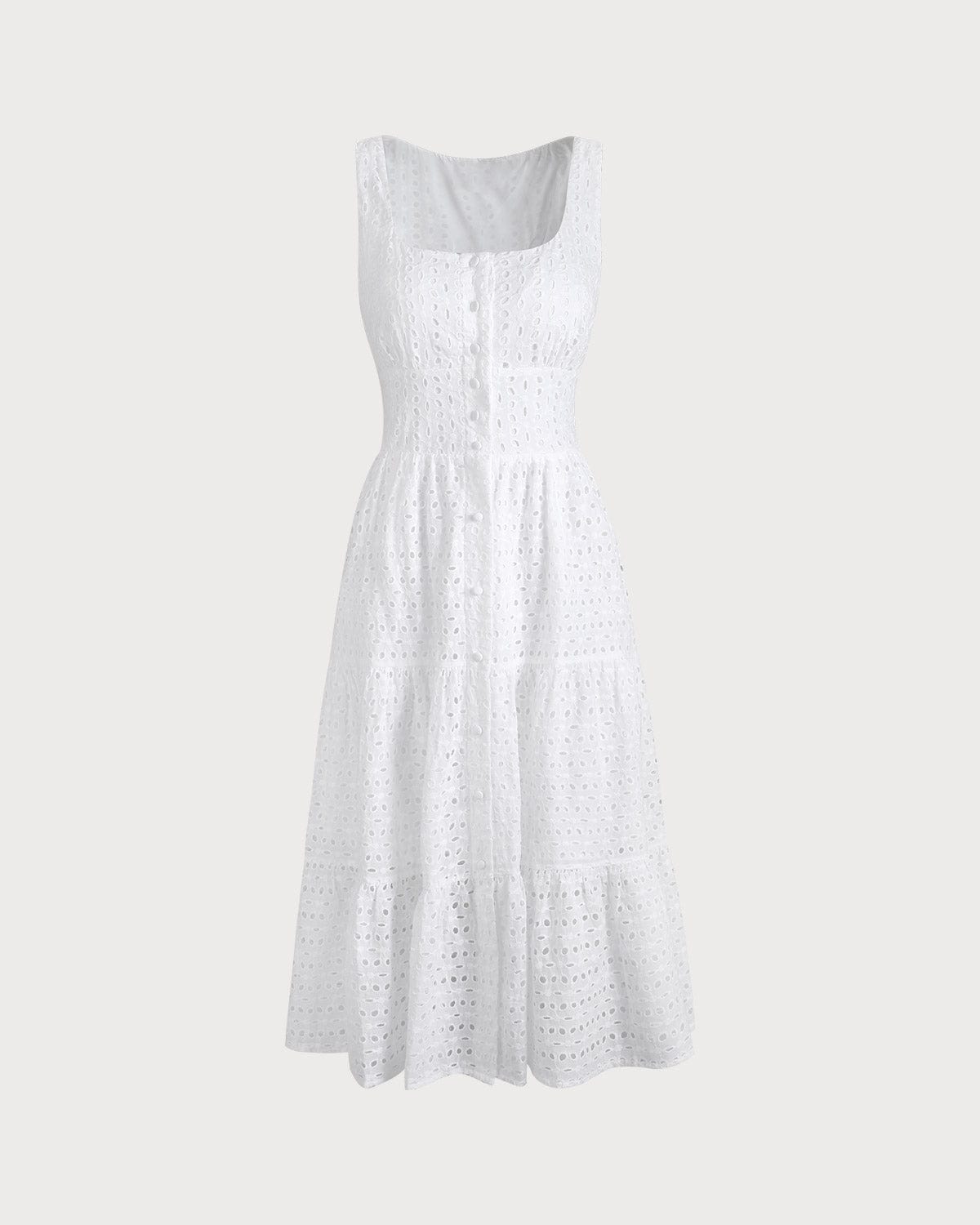 The Square Neck Tiered Hem Midi Dress - Threadford