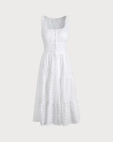 The Square Neck Tiered Hem Midi Dress - Threadford