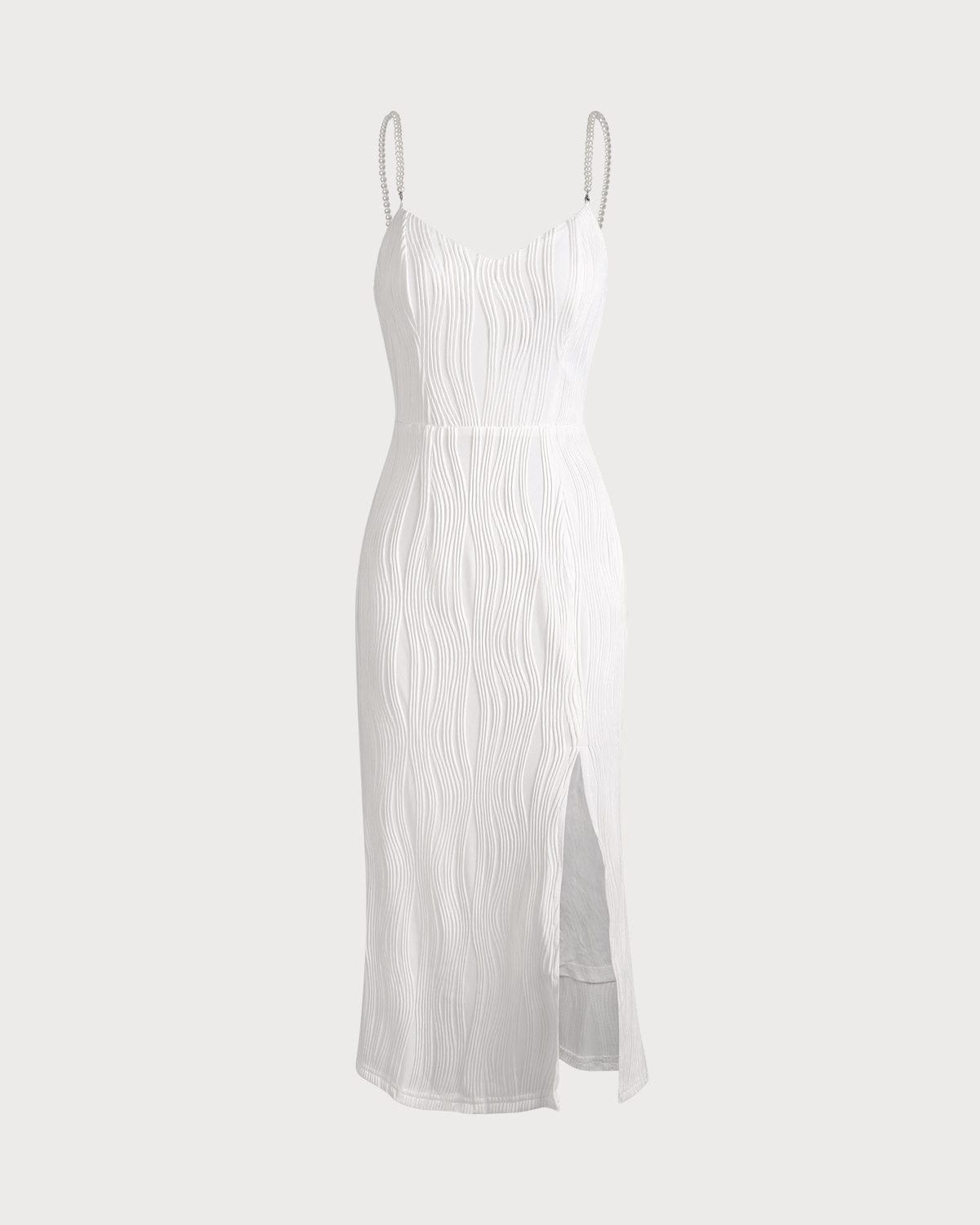The Wave Textured Pearl Strap Midi Dress - Threadford