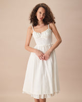 The White Ruched Slip Cotton Midi Dress - Threadford