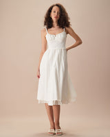 The White Ruched Slip Cotton Midi Dress - Threadford