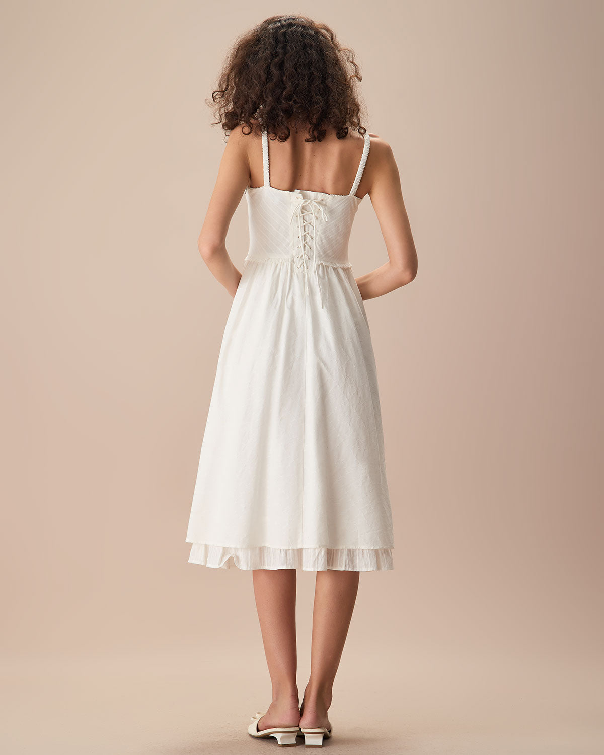 The White Ruched Slip Cotton Midi Dress - Threadford