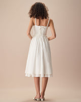The White Ruched Slip Cotton Midi Dress - Threadford