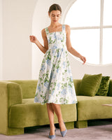 The White Square Neck Floral A-Line Midi Dress - Threadford