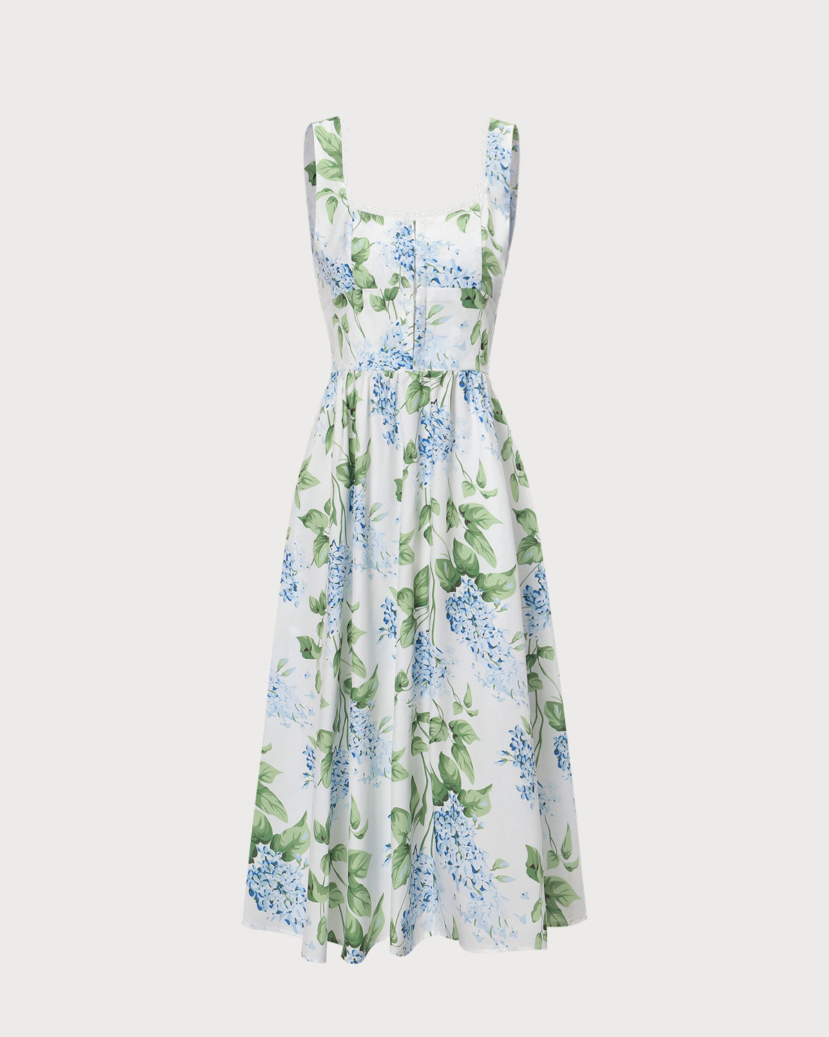 The White Square Neck Floral A-Line Midi Dress - Threadford